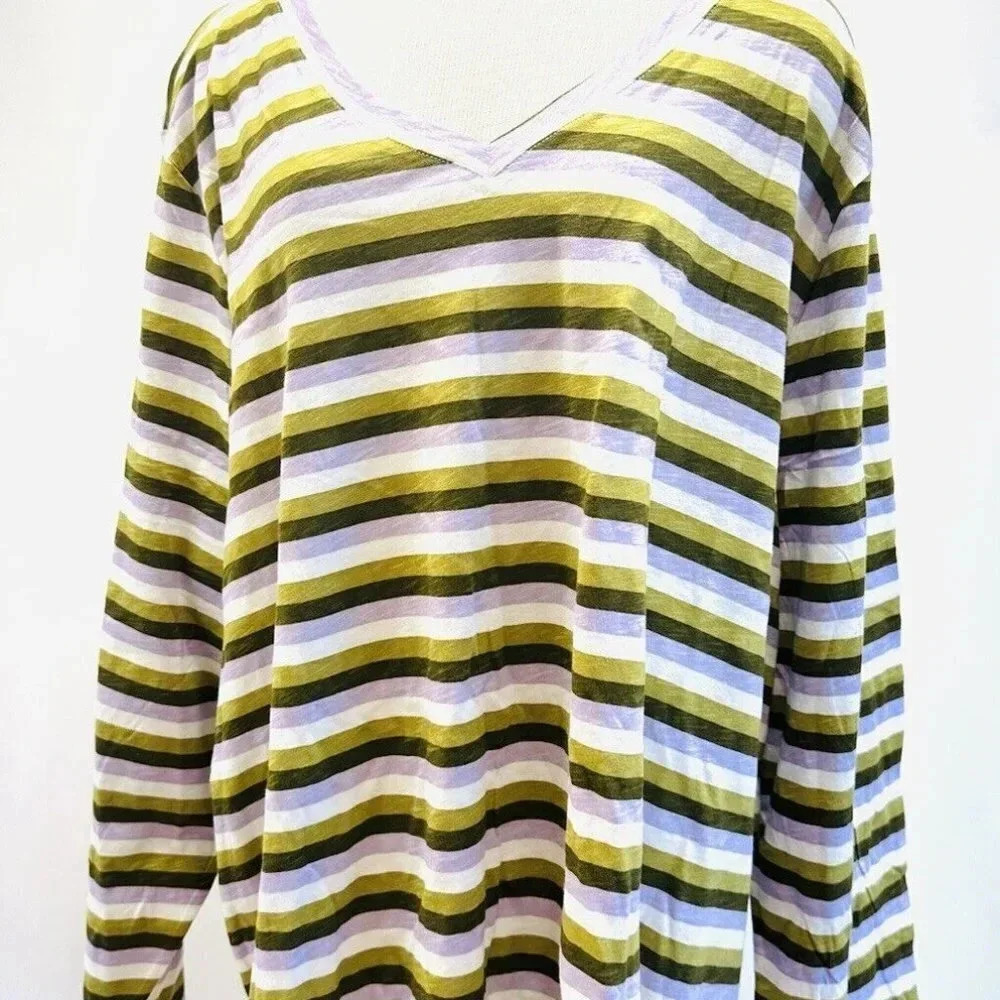 New SONOMA Women Long Sleeve Pullover Striped The Everyday Tee Shirt Top Size 4X